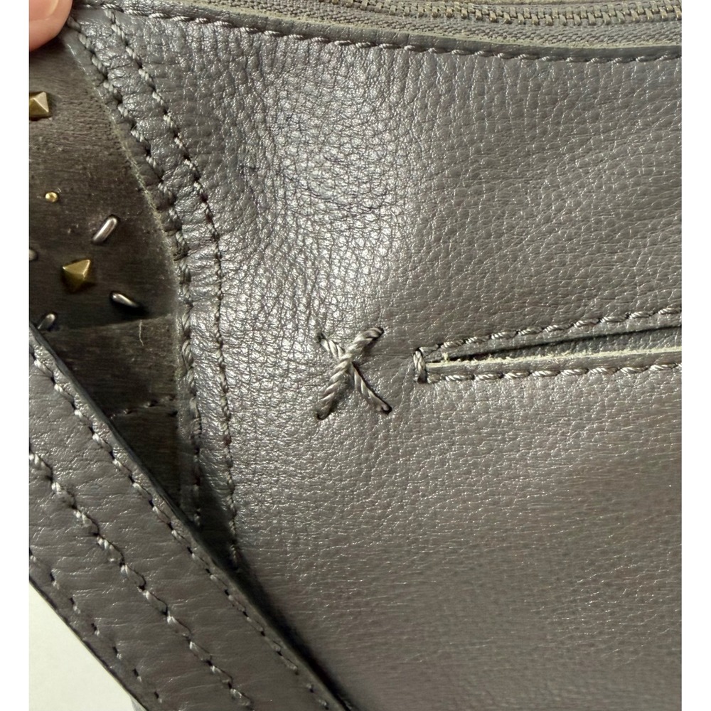The Sak Kendra Leather and Suede Hobo Shoulder Bag Gray Studded Tassel Charm - Picture 6 of 12